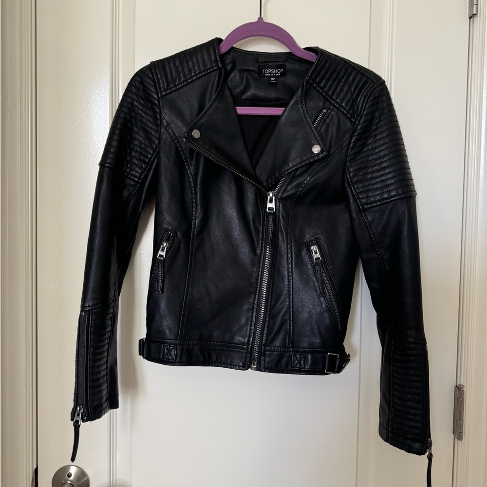 TOPSHOP Luna Faux Leather Biker Jacket size 4